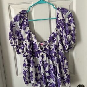 Buddy Love Purple Floral Puff Sleeve Blouse